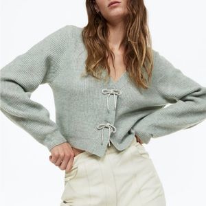 H&M silver bow button sweater